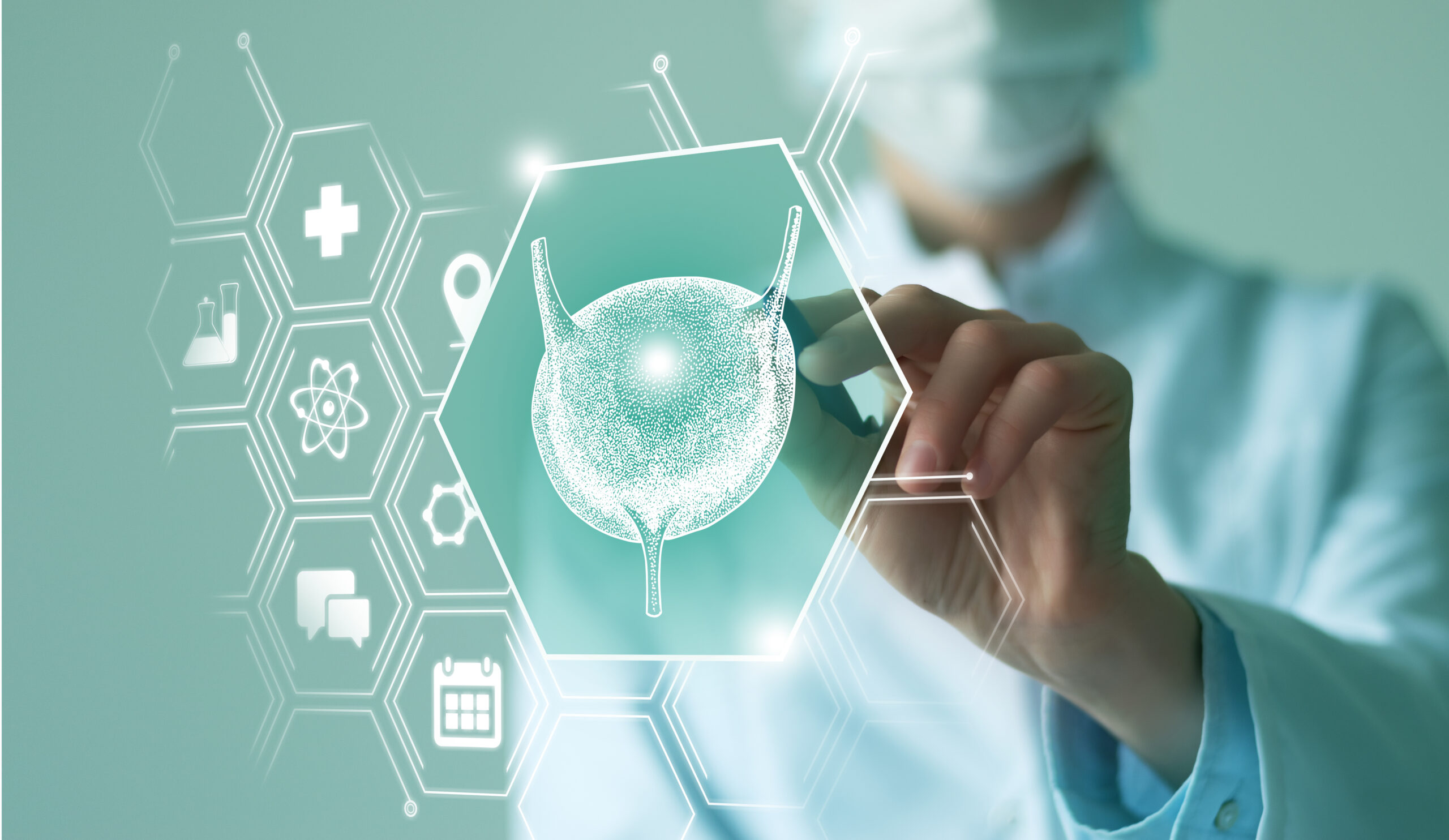Telemedicine and human Bladder recovery concept. Neutral color palette, copy space for text.