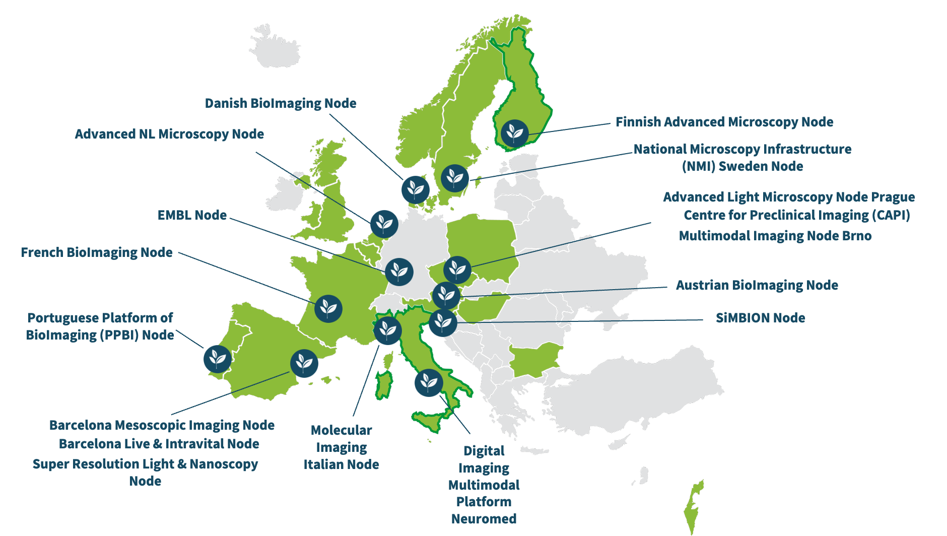 Map of EuroBioImaging Nodes that offer services in AgroServ.