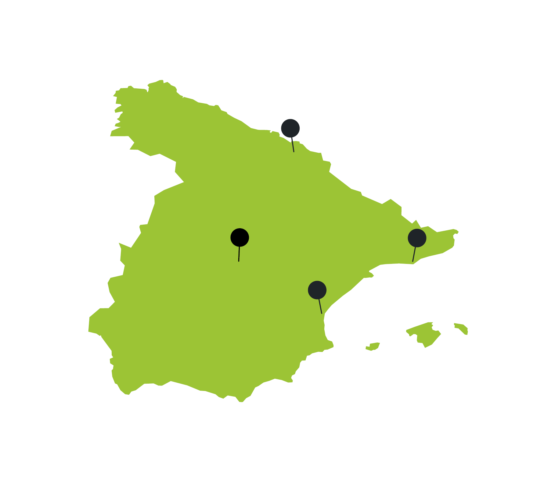 Map of Spanish facilities, end of 2025, early 2026