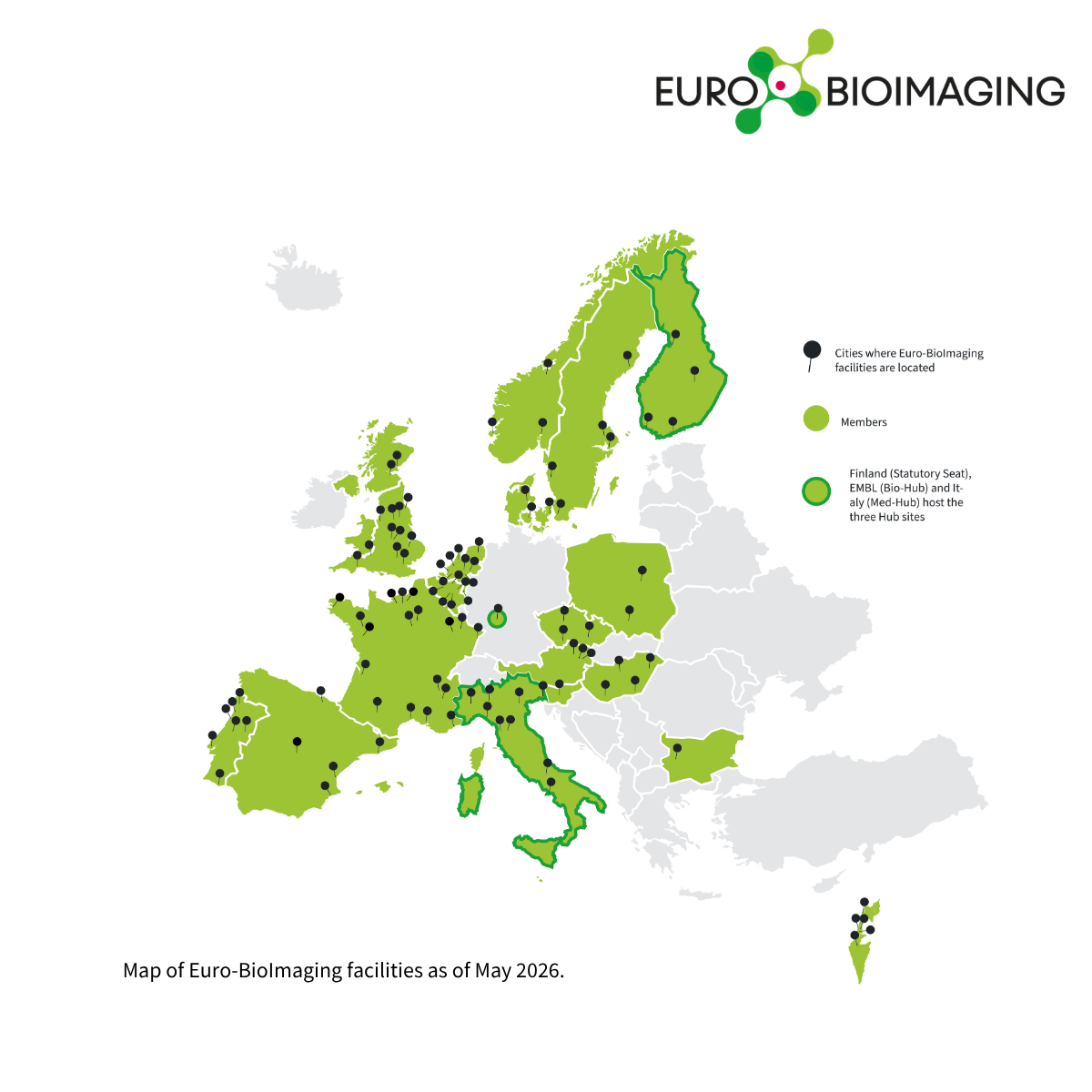 Map of Euro-BioImaging facilities as of May 2026.