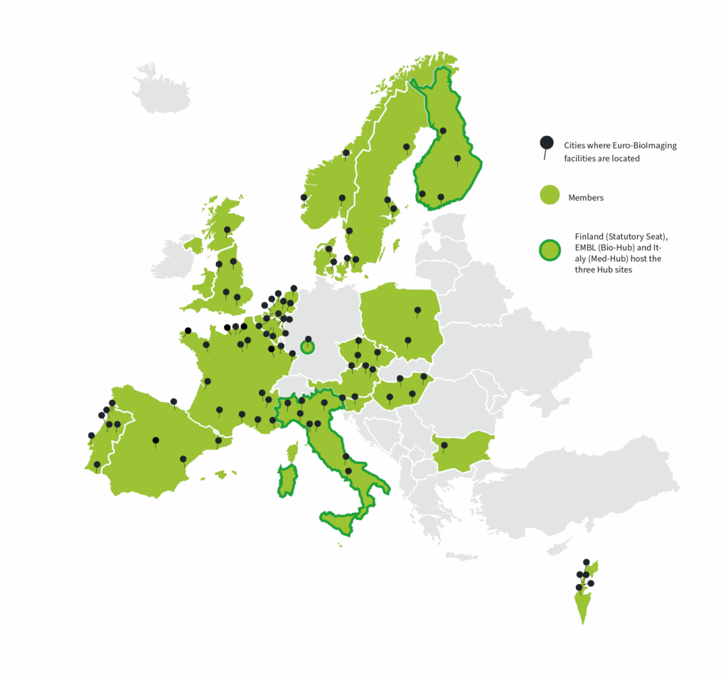 Map of Euro-BioImaging facilities as of November 2025.