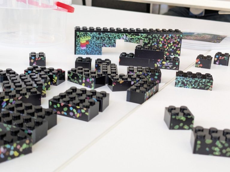 half-assembled building blocks on a table