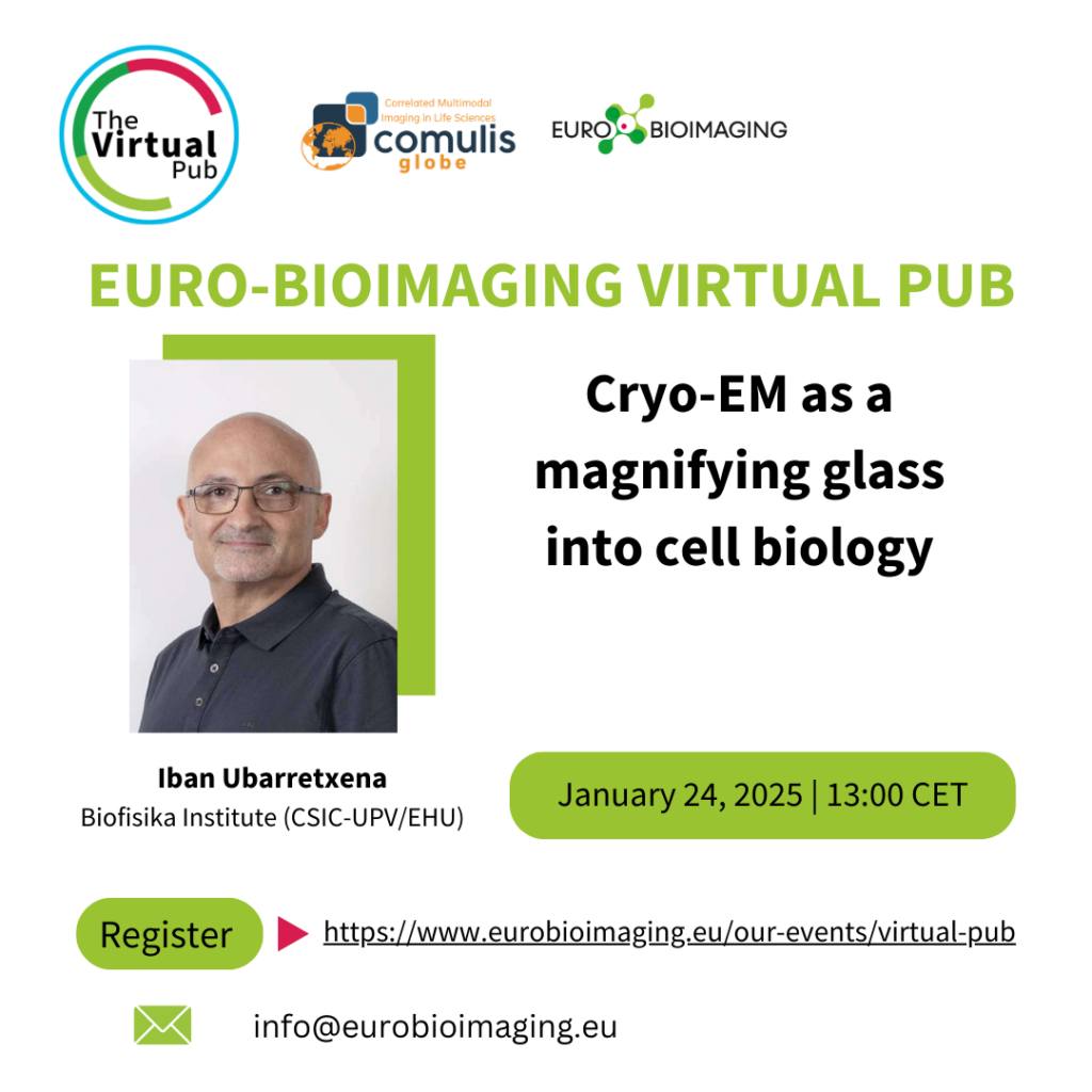 Iban Ubarretxena, Biofisika Institute, will give a talk at the Euro-BioImaging Virtual Pub on Cryo-EM as a magnifying glass into cell biology.