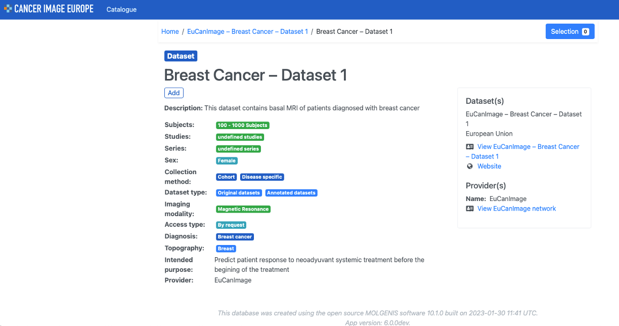 Screenshot from the EUCAIM platform