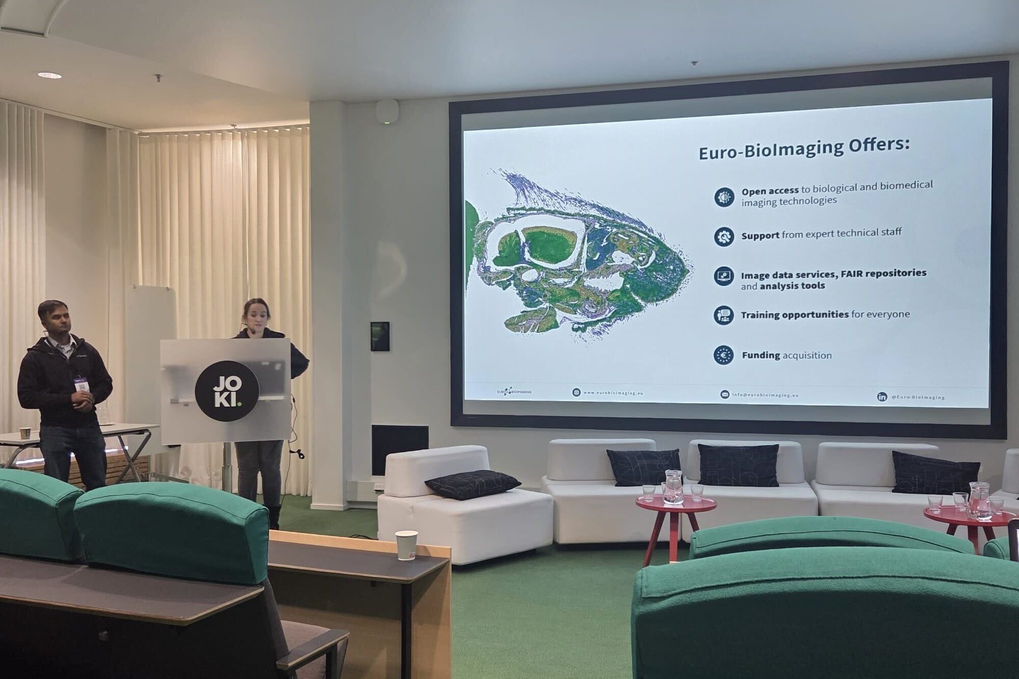 Sudeep Das and Susanne Vainio delivering a presentation on Harnessing European Data Resources & Initiatives on AI.