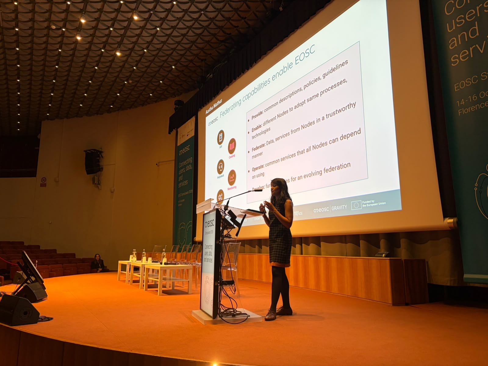 Aastha Mathur gives a talk at the EOSC Symposium 2026.