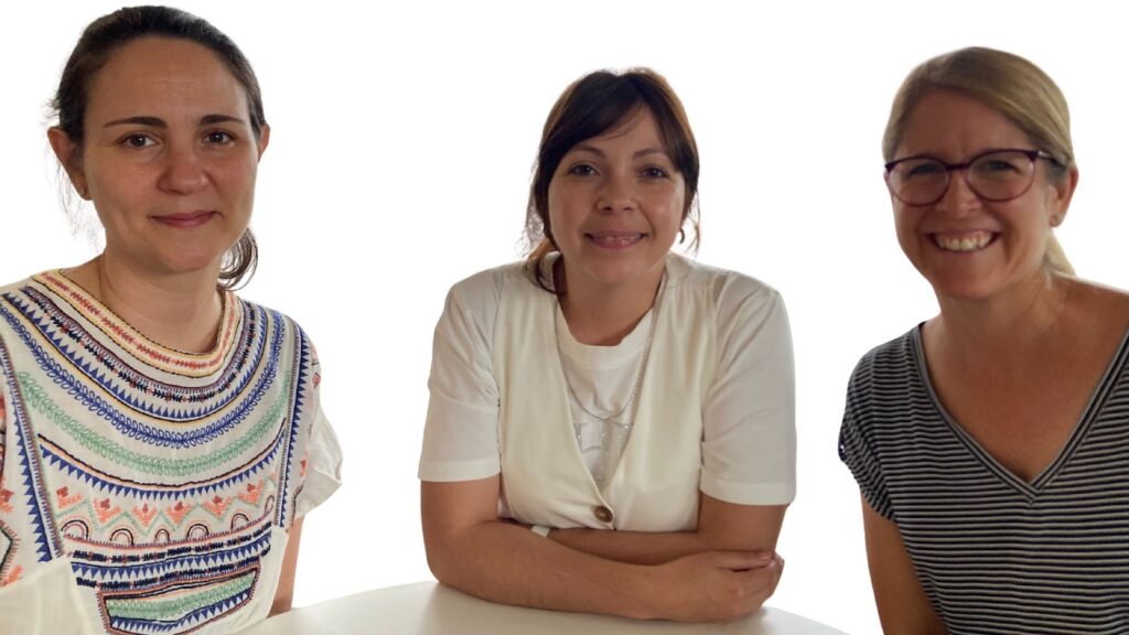 From left to right: Deniz Saltukoglu, Imaging 4 All Scientific Project Manager, Silvina Galván, a PhD researcher, and Rachel Mellwig, Operations Manager, EMBL EMCF.